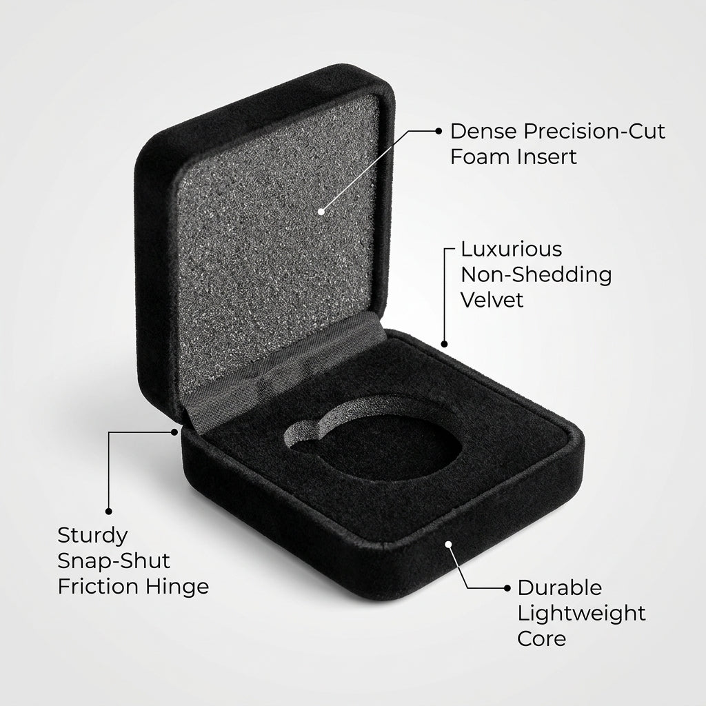 Premium Black Velvet Presentation Box for Coin