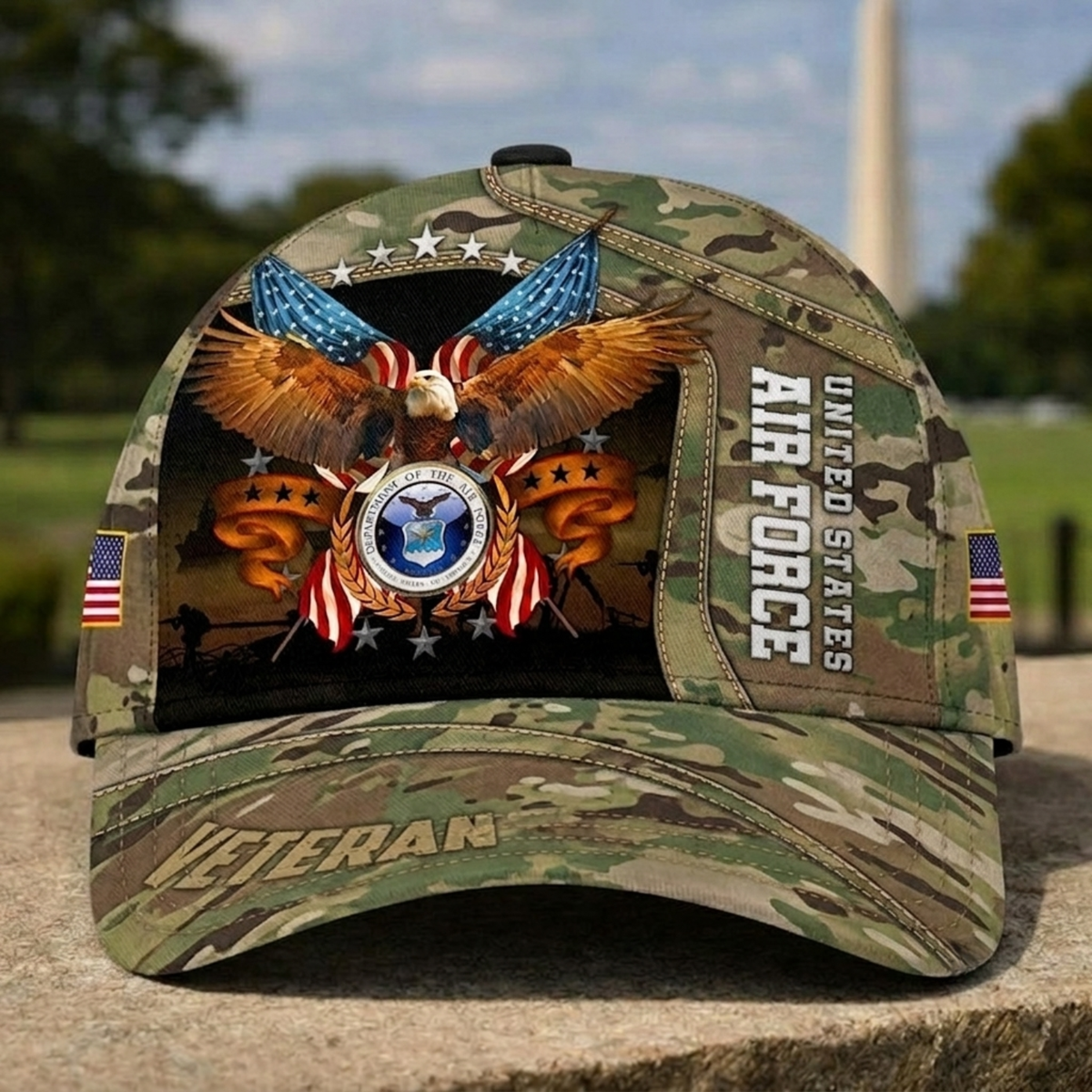 US Air Force Veteran Camo Baseball Cap, Eagle & USAF Heritage Hat