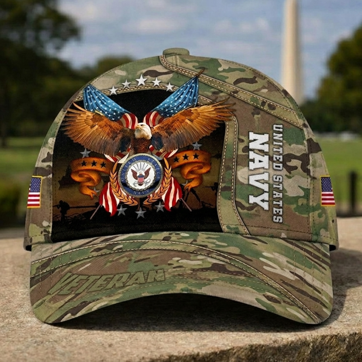US Navy Veteran Camo Baseball Cap, Eagle & Navy Heritage Hat